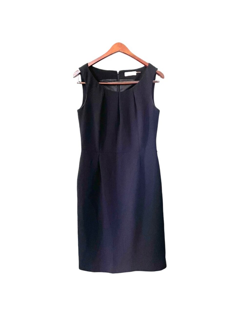 Calvin Klein Pleated Minimalist Sleeveless Sheath Dress Womens Medium Black Chic